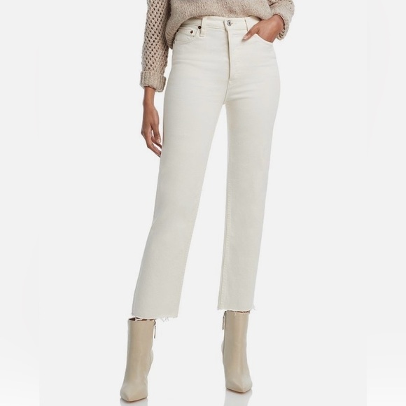 NWT RE/DONE 70s High Rise Stove Pipe Jean in Vintage‎ White Size 28